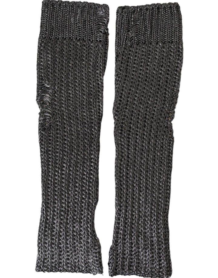 Grey viscose knitted fingerless gloves