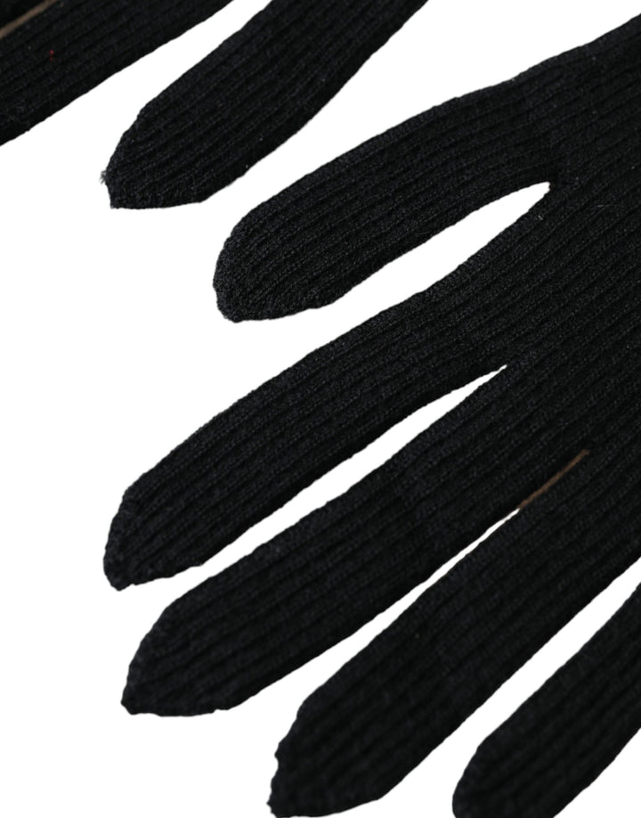 Schwarze Handschuhe aus Kaschmir, gestrickt in Ellenbogenlänge