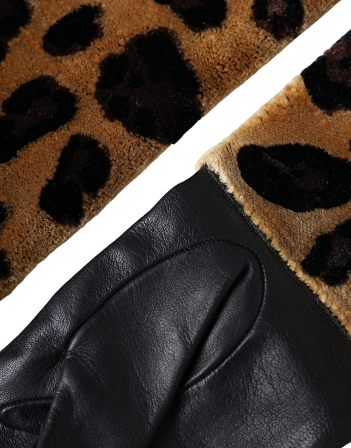 Braun Schwarz Leopard Leder Ellenbogenlange Handschuhe