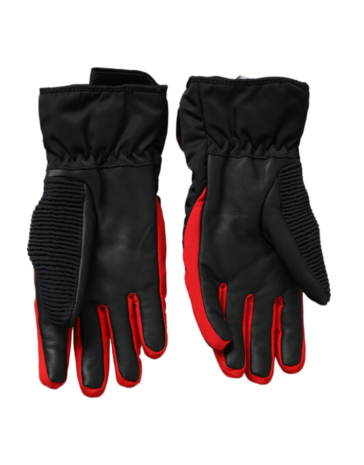 Schwarz-rote Nylon-Handschuhe in Handgelenkslänge