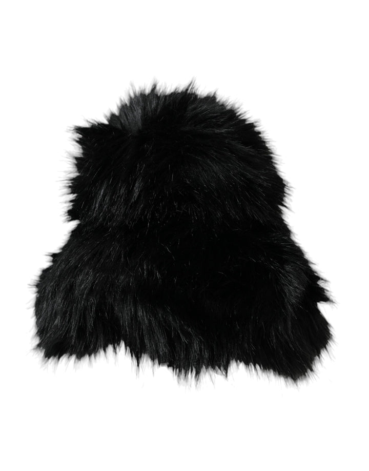 Black faux fur ladies bucket hat