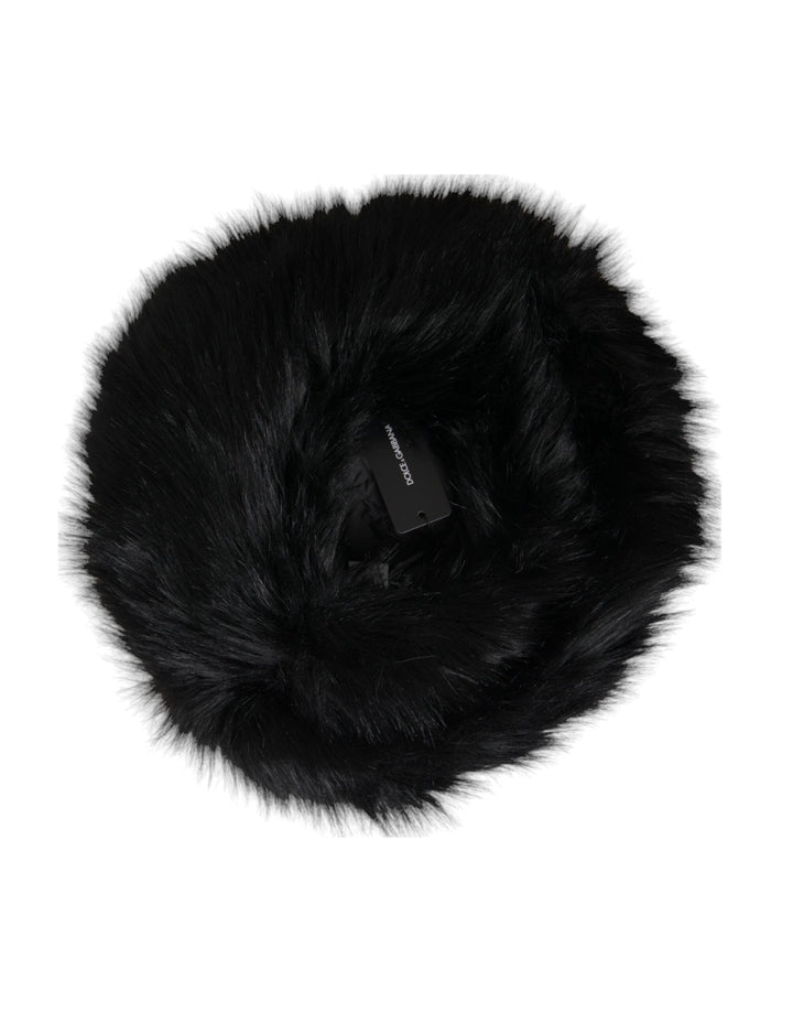 Black faux fur ladies bucket hat