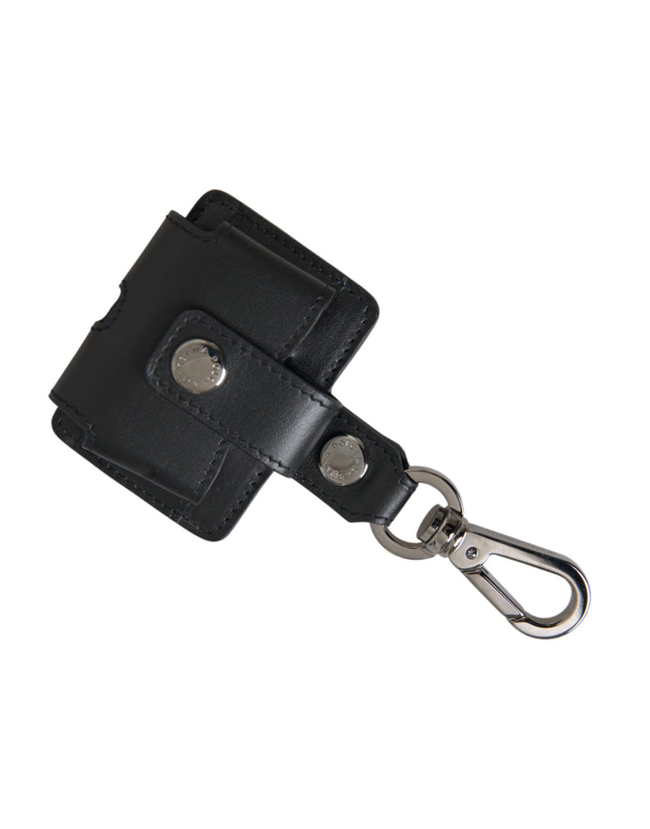 Black smooth leather silver metal Airpods case