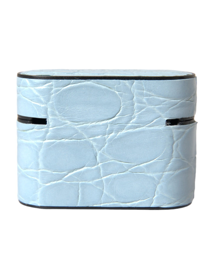 Hellblaue Leder Metall Logo Plaque Airpods Tasche