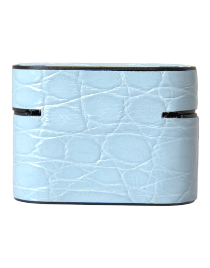 Hellblaue Leder Metall Logo Plaque Airpods Tasche