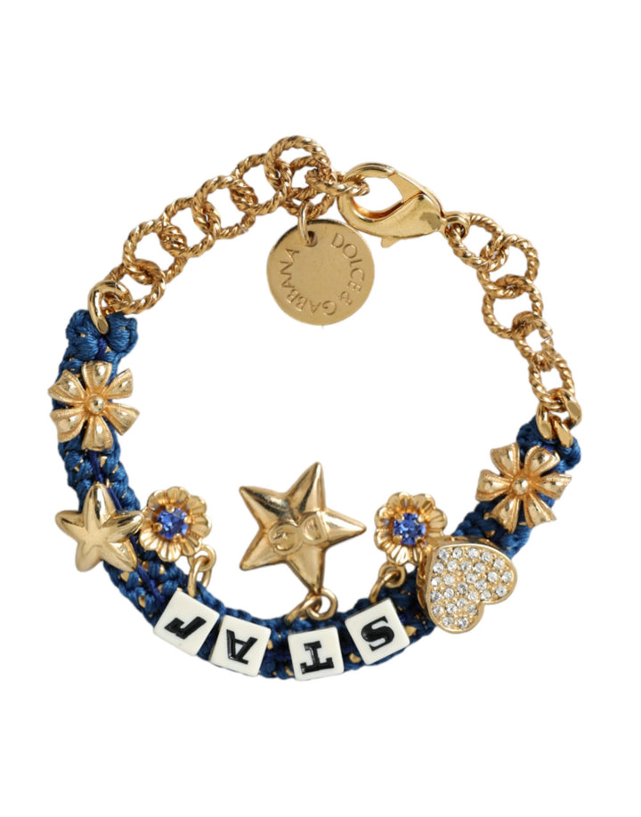 Gold-tone brass chain star fashion bracelet