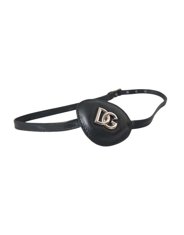 Black calf leather metal DG logo eye patch