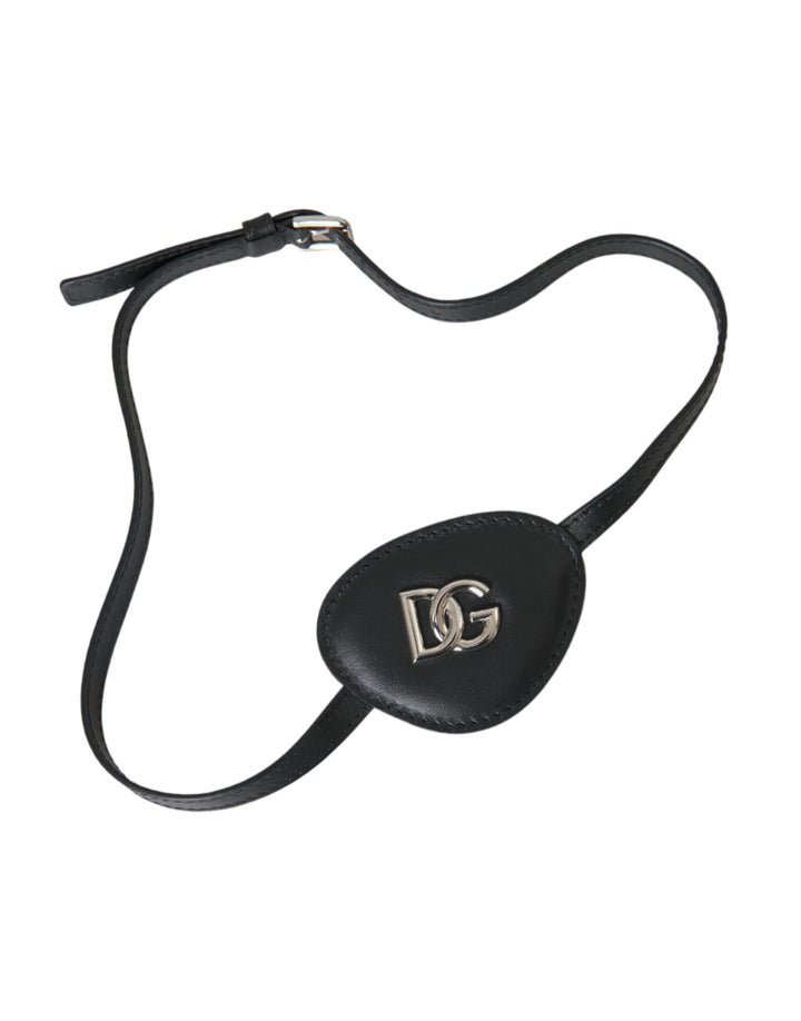 Black calf leather metal DG logo eye patch