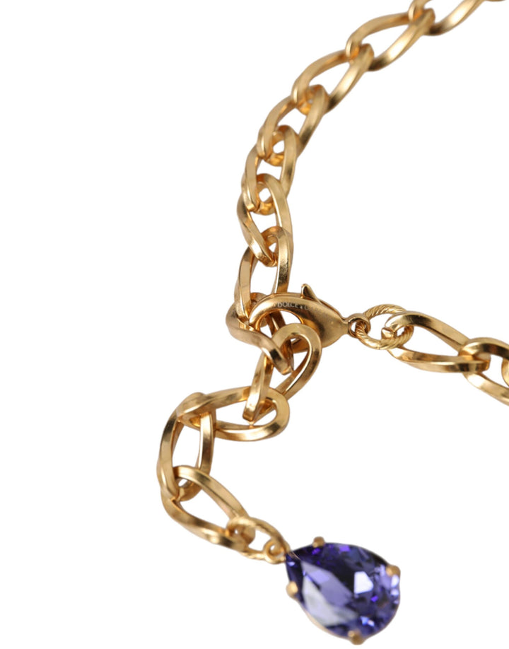 Gold Brass Crystal Purple Pink Pearl Pendant Necklace