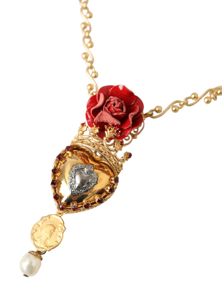 GoldmessingKette Heiliges Herz Rose Kristall Charme Halskette