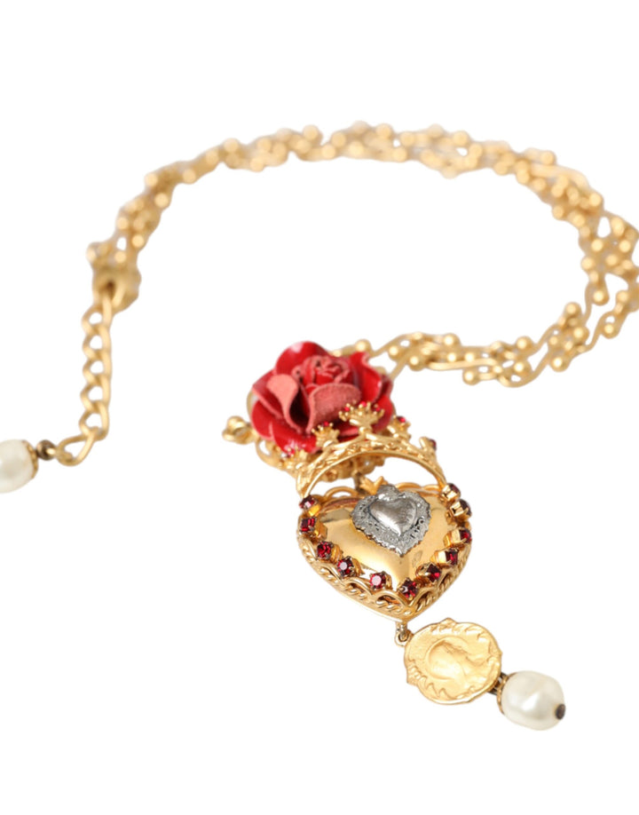 GoldmessingKette Heiliges Herz Rose Kristall Charme Halskette