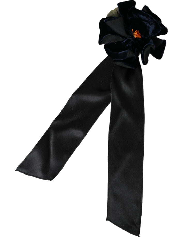 Schwarz Seide Gold Messing Floral Hair Pin Brosche