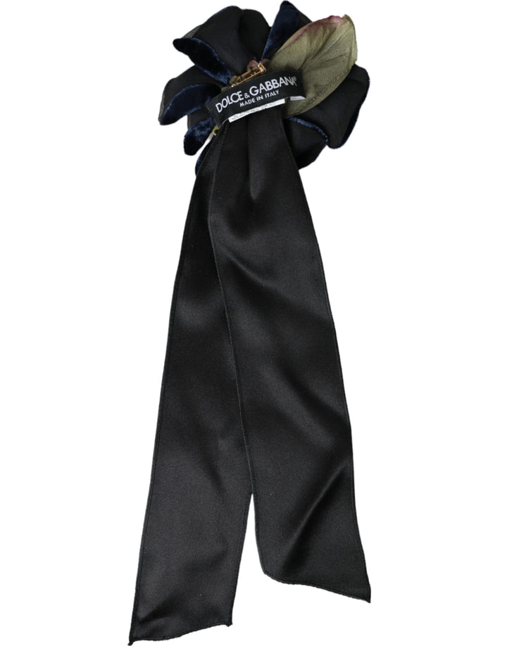 Schwarz Seide Gold Messing Floral Hair Pin Brosche