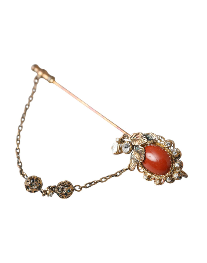 Gold brass crystal chain 925 sterling silver pin brooch