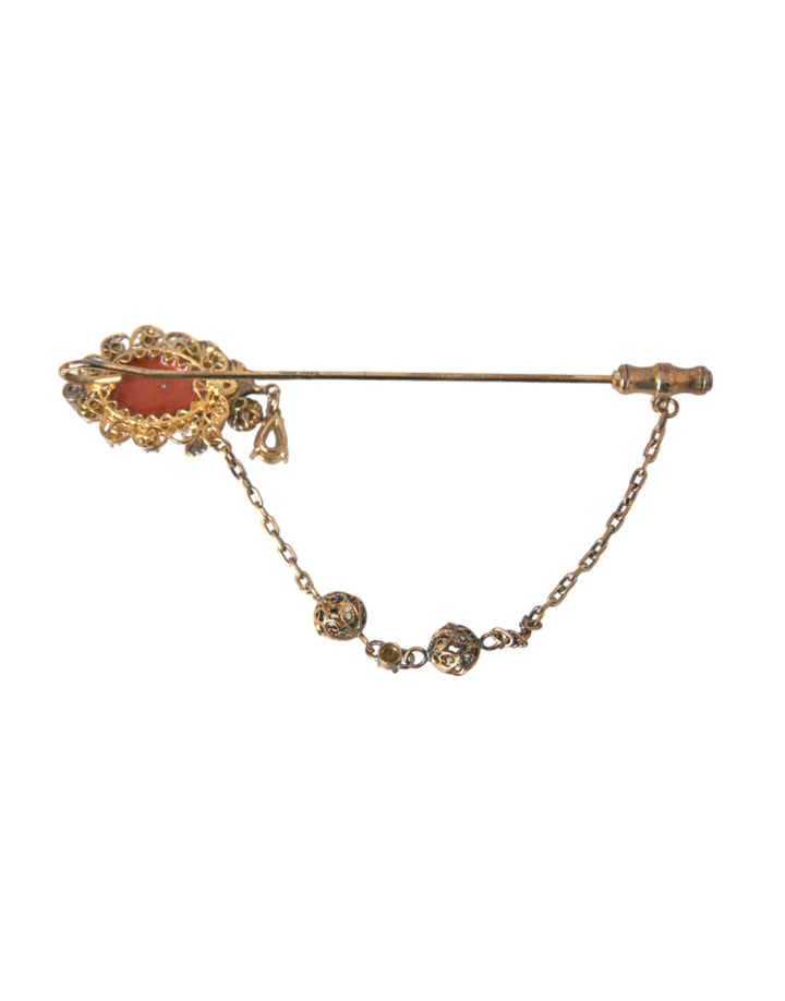 Gold brass crystal chain 925 sterling silver pin brooch