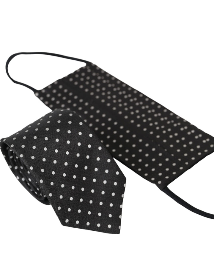 Schwarz Weiß Polka Dots 100% Seide Krawatte Gesichtsmaske