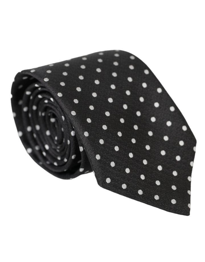Schwarz Weiß Polka Dots 100% Seide Krawatte Gesichtsmaske