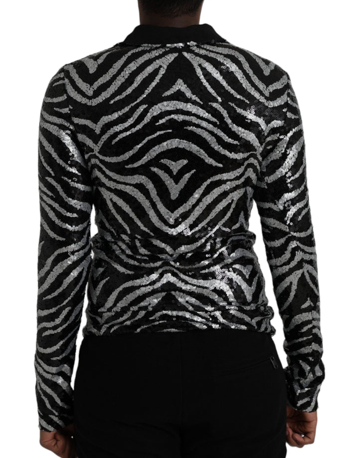 Schwarz-silberner Polyester-Pulli mit Pailletten