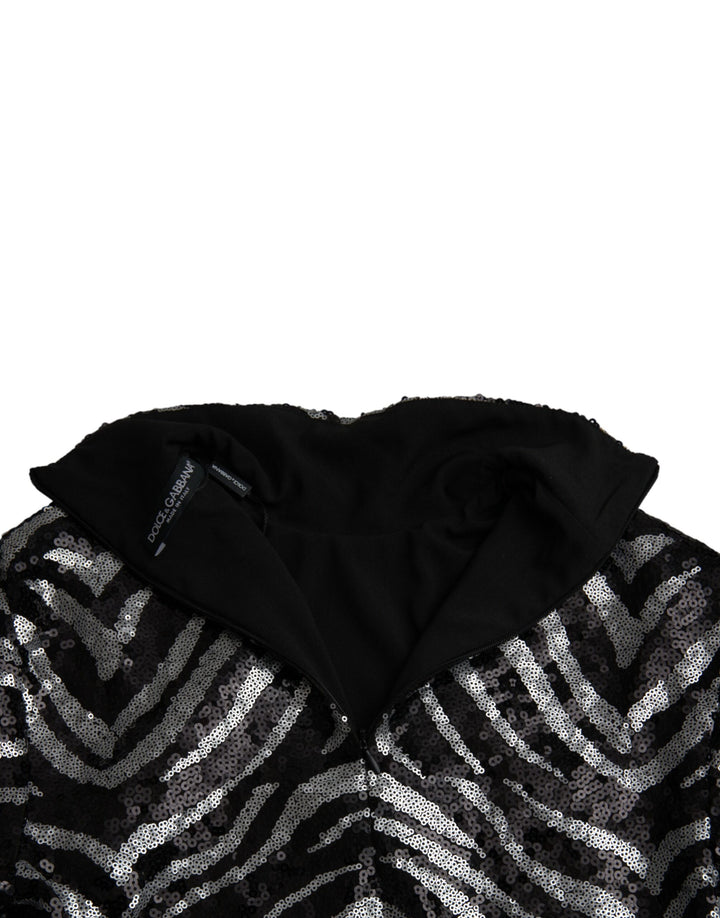 Schwarz-silberner Polyester-Pulli mit Pailletten