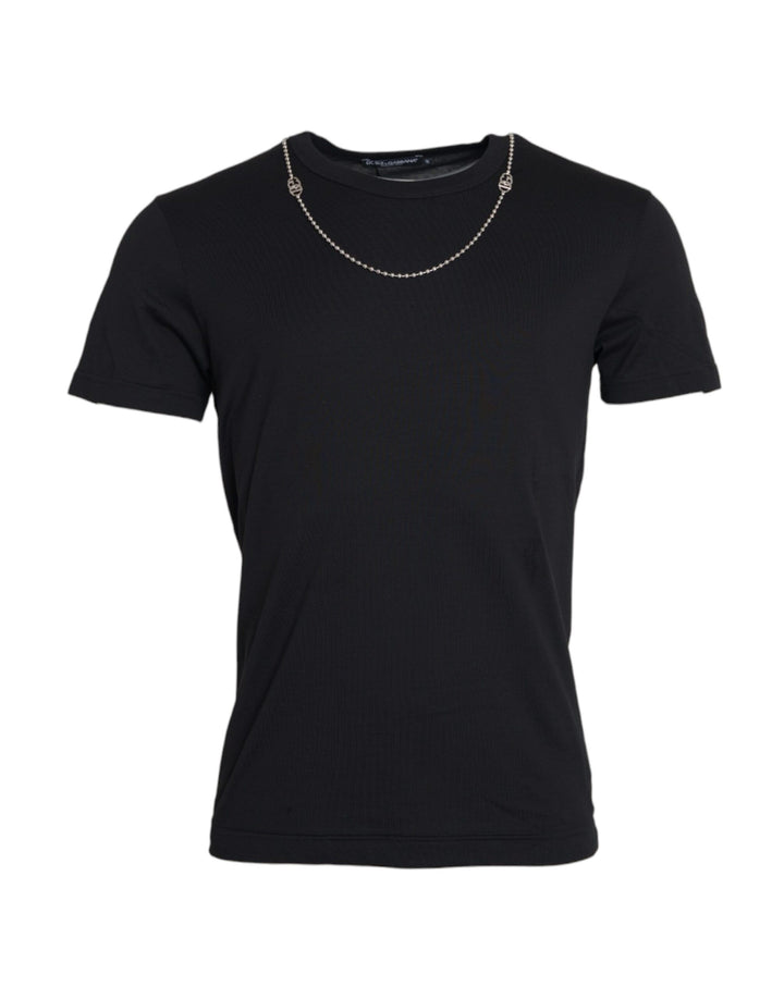 Black cotton silver chain short sleeve t-shirt