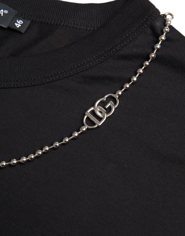 Black cotton silver chain short sleeve t-shirt