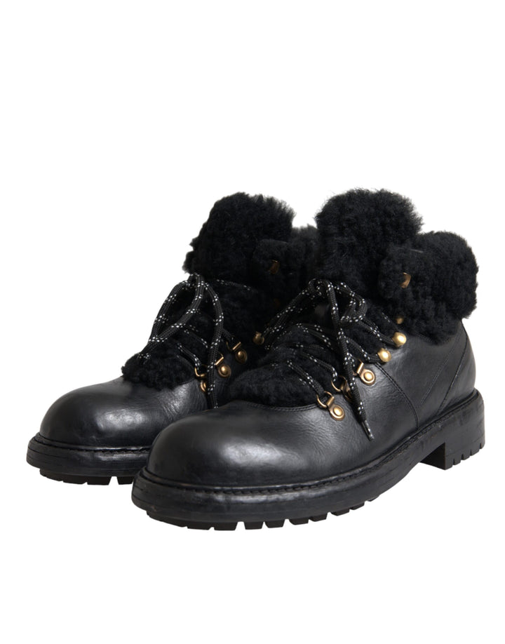 Schwarz Leder Bernini Shearling Stiefel Schuhe