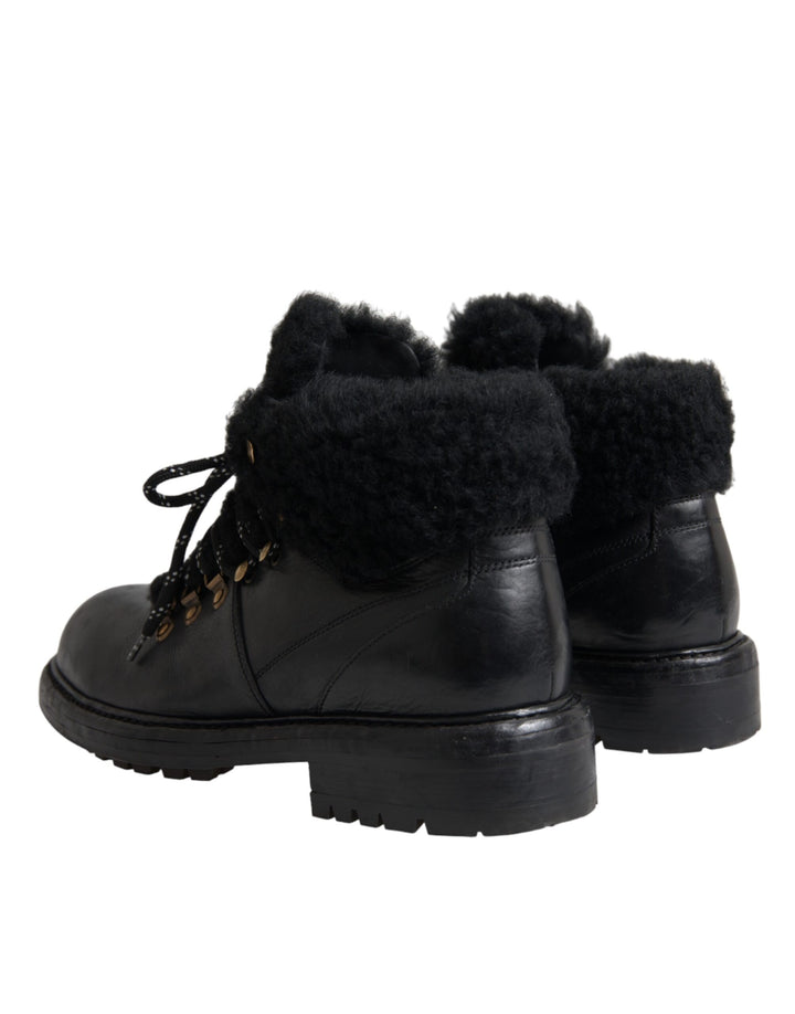 Schwarz Leder Bernini Shearling Stiefel Schuhe