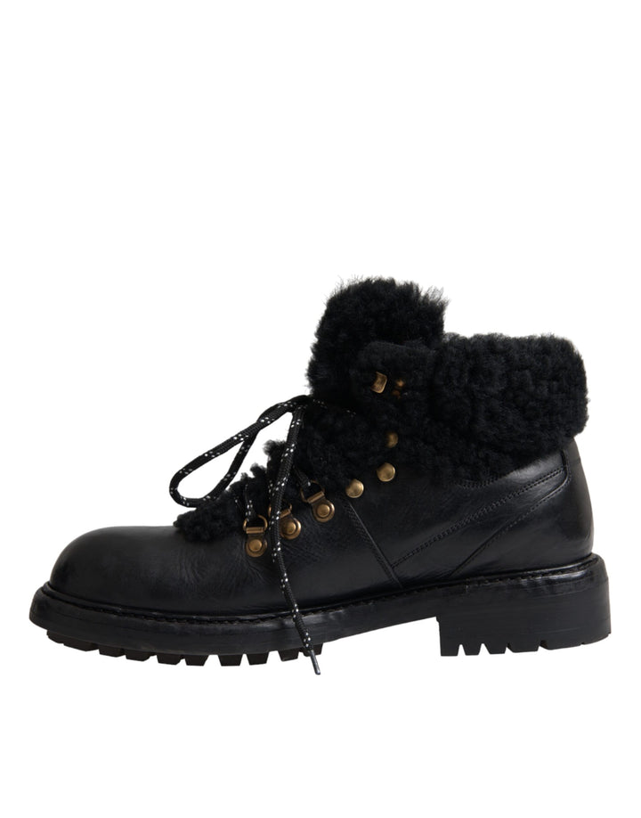 Schwarz Leder Bernini Shearling Stiefel Schuhe