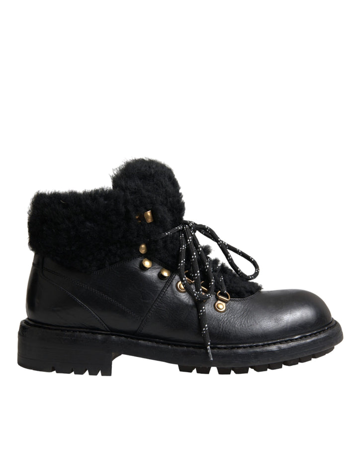 Schwarz Leder Bernini Shearling Stiefel Schuhe