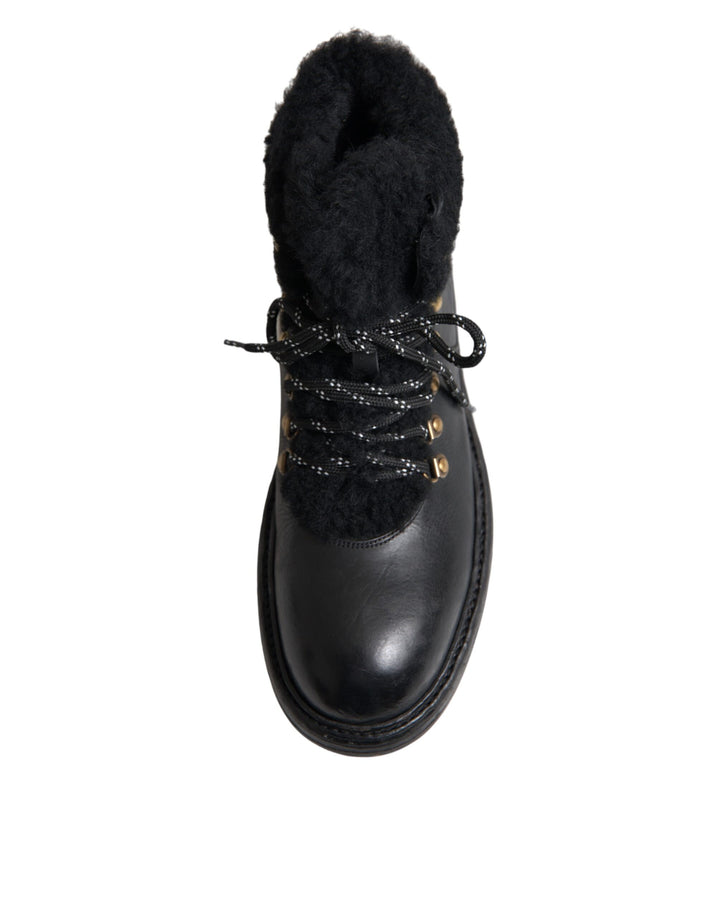 Schwarz Leder Bernini Shearling Stiefel Schuhe