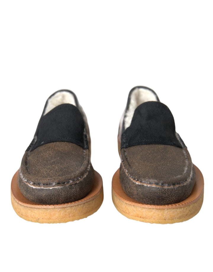 Braun Schwarz Fell Leder Loafers Männer Schuhe