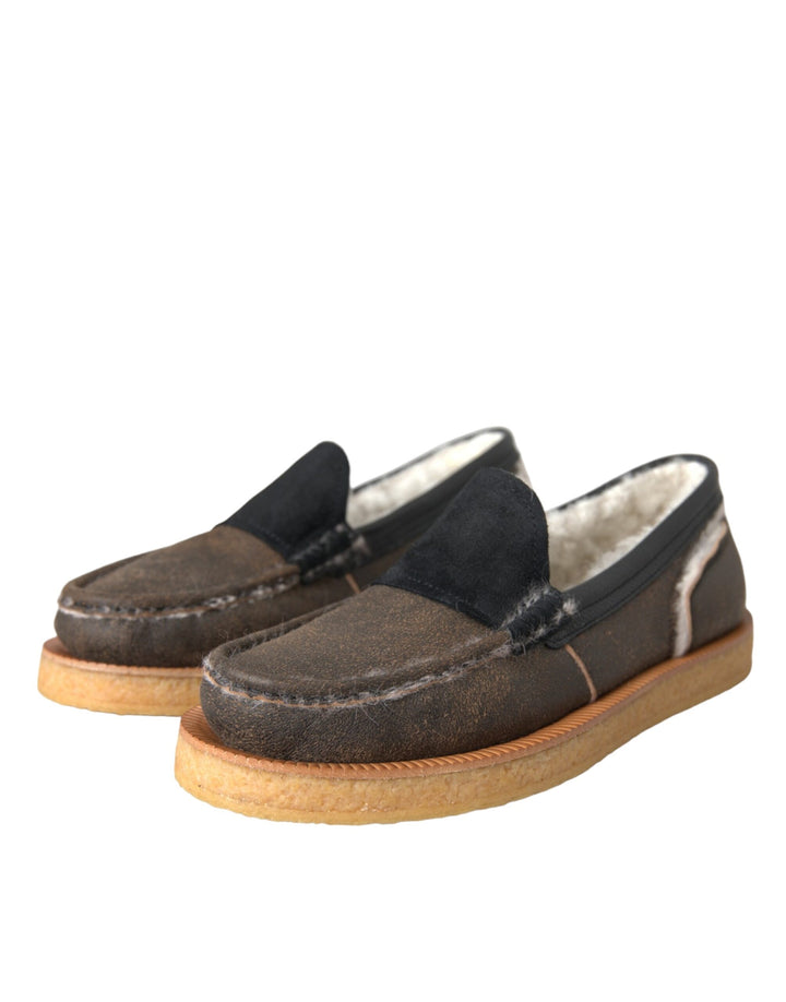 Braun Schwarz Fell Leder Loafers Männer Schuhe