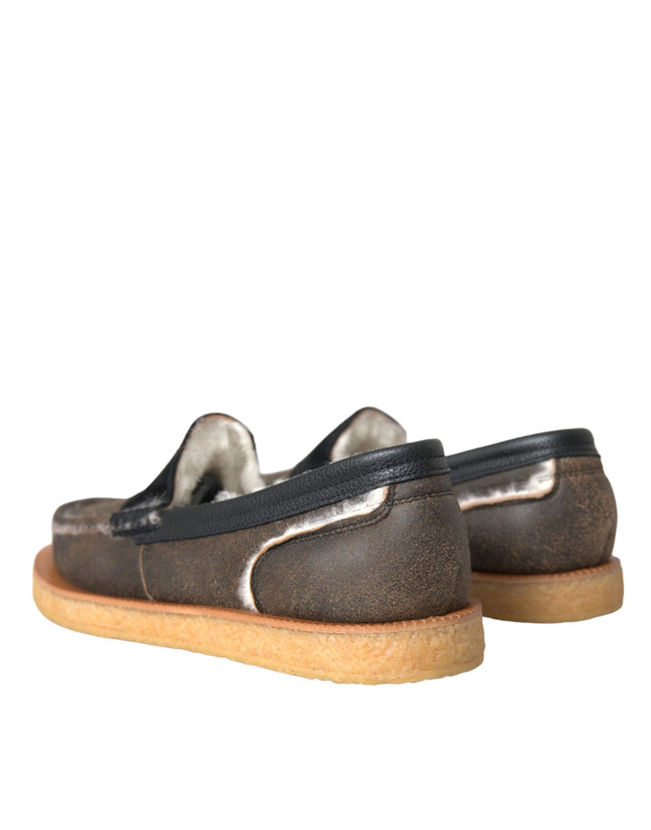 Braun Schwarz Fell Leder Loafers Männer Schuhe