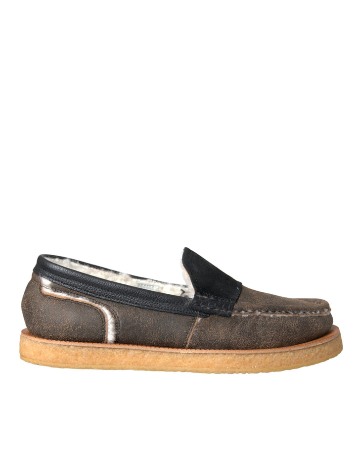 Braun Schwarz Fell Leder Loafers Männer Schuhe