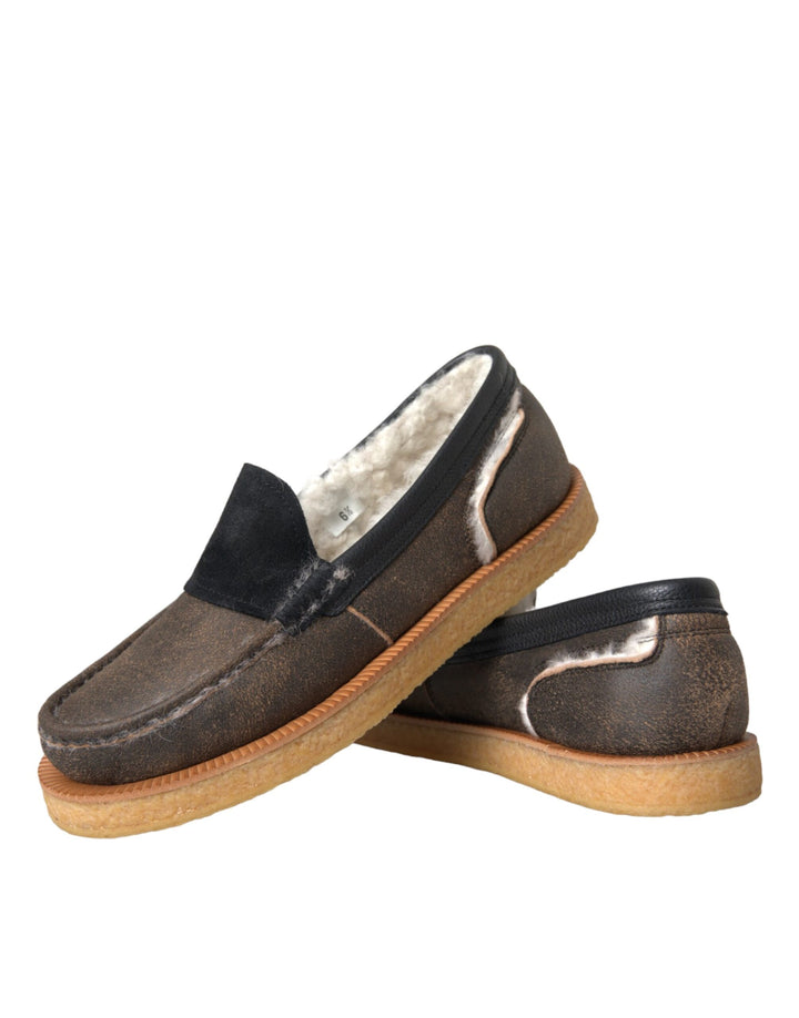 Braun Schwarz Fell Leder Loafers Männer Schuhe