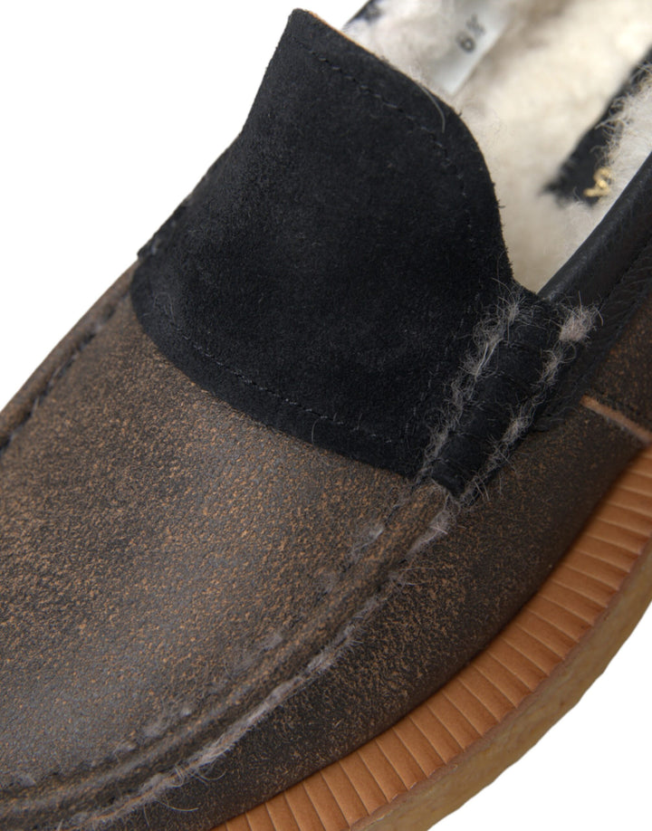 Braun Schwarz Fell Leder Loafers Männer Schuhe