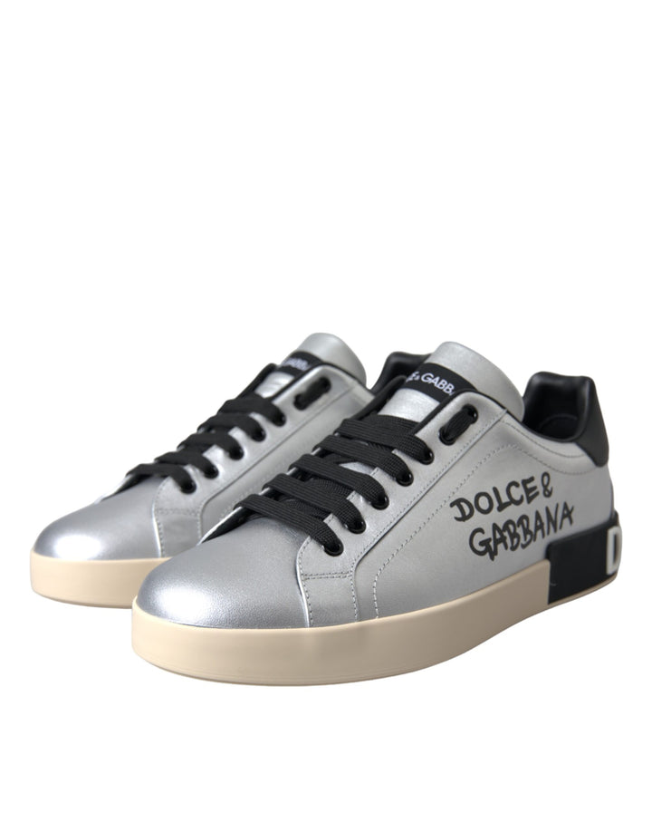 Silver Portofino calfskin sneakers men's shoes