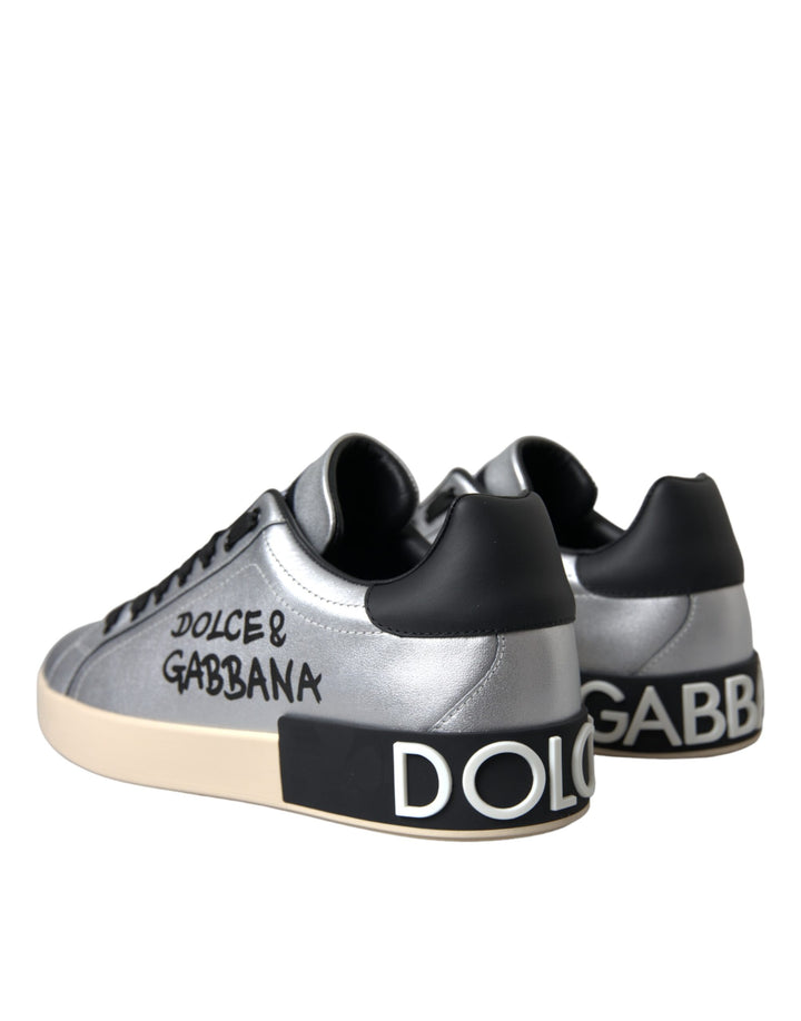 Silver Portofino calfskin sneakers men's shoes