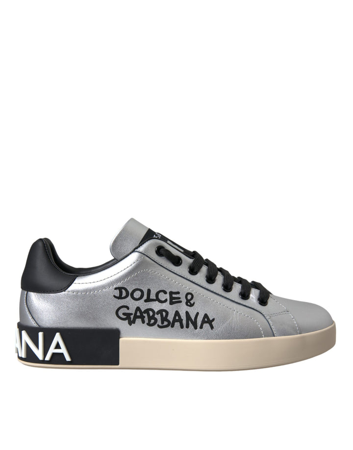 Silver Portofino calfskin sneakers men's shoes