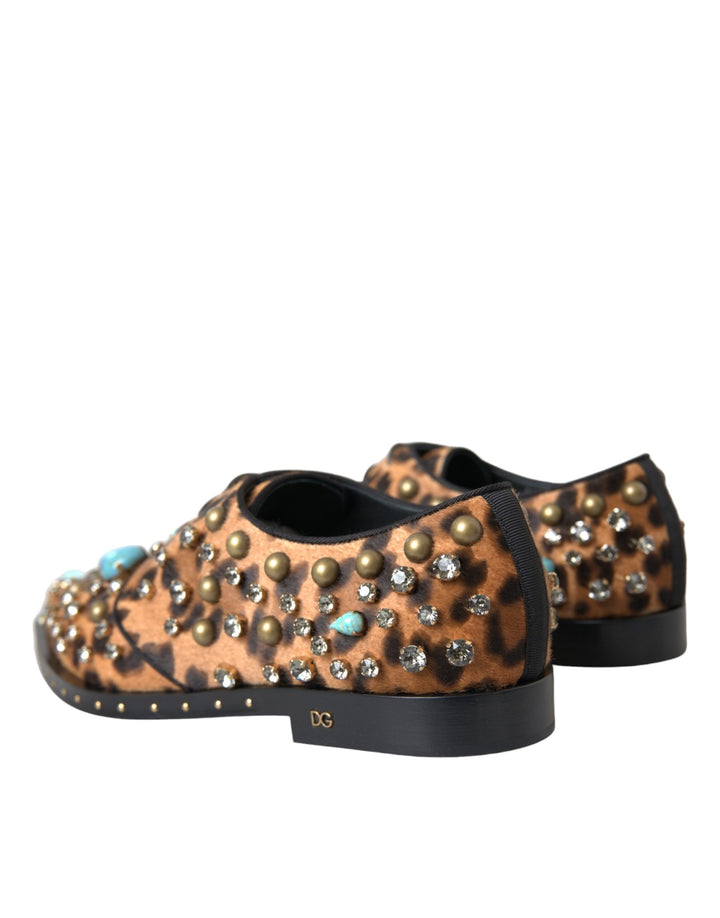 Braune Leopardenhaar-Kristallkleider Broque-Schuhe