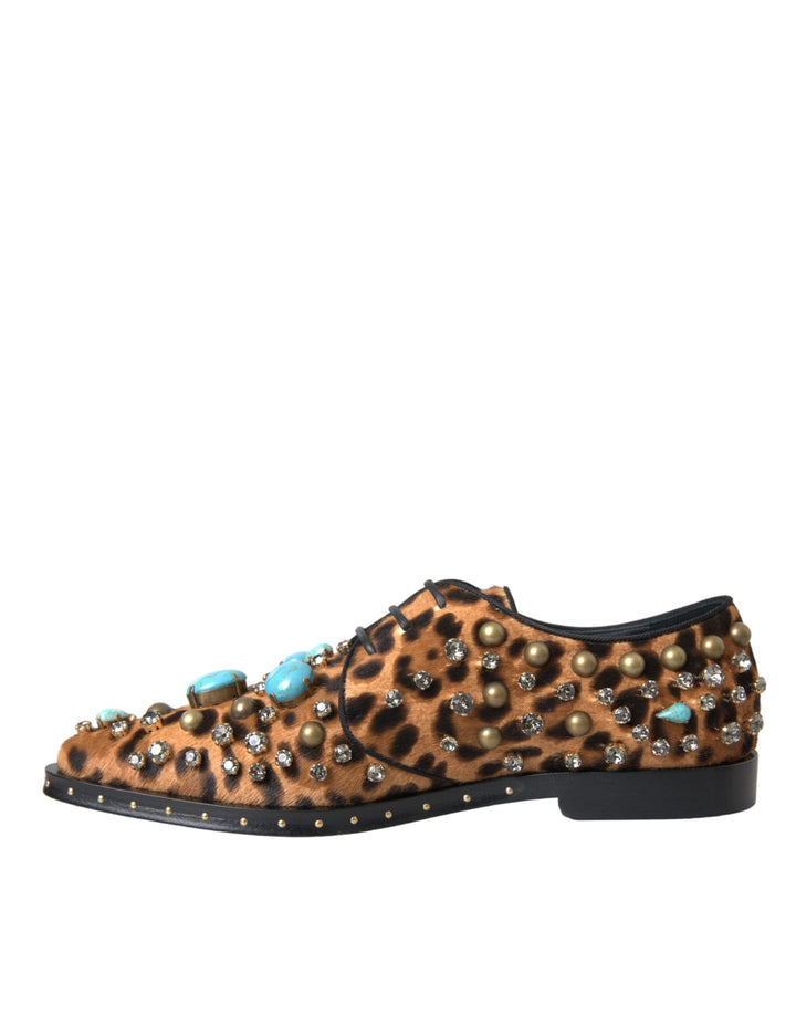 Braune Leopardenhaar-Kristallkleider Broque-Schuhe