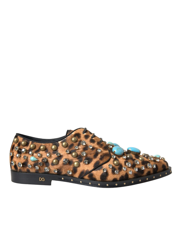 Braune Leopardenhaar-Kristallkleider Broque-Schuhe