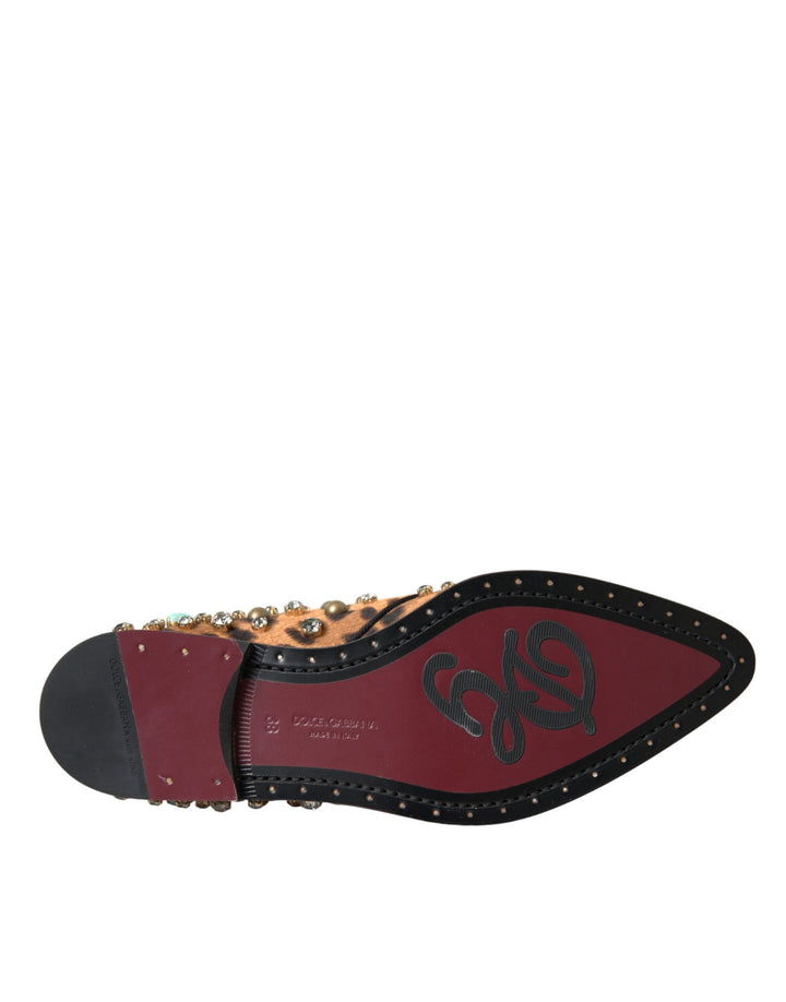Braune Leopardenhaar-Kristallkleider Broque-Schuhe