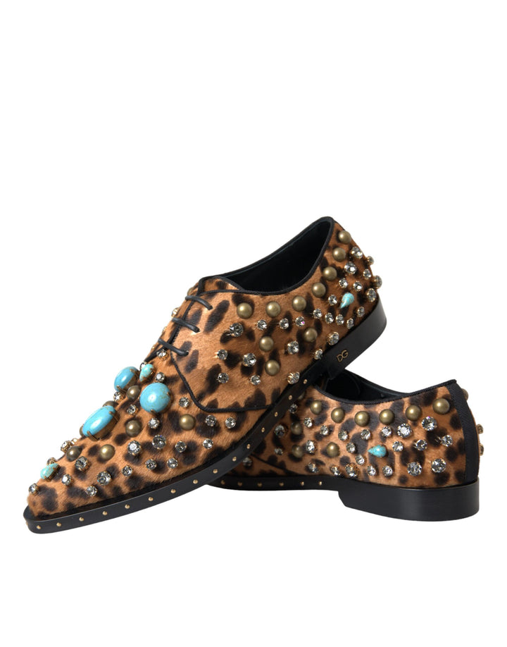 Braune Leopardenhaar-Kristallkleider Broque-Schuhe
