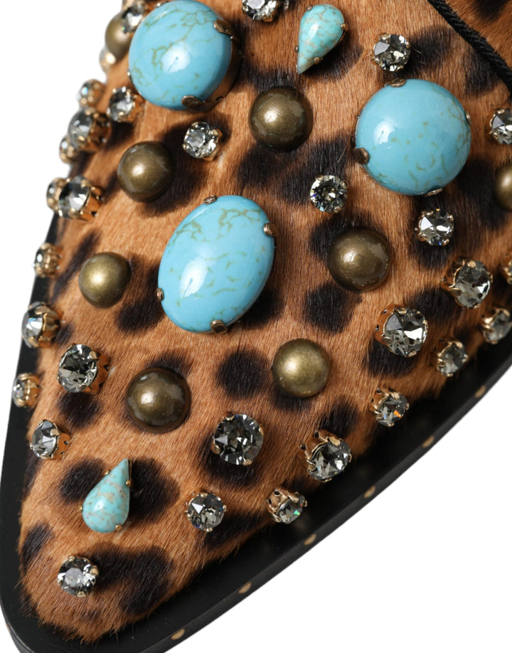 Braune Leopardenhaar-Kristallkleider Broque-Schuhe