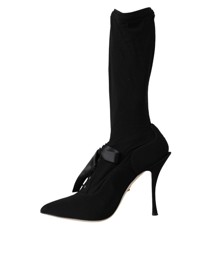 Schwarz Stiletto Heels Mid Calf Stiefel Schuhe