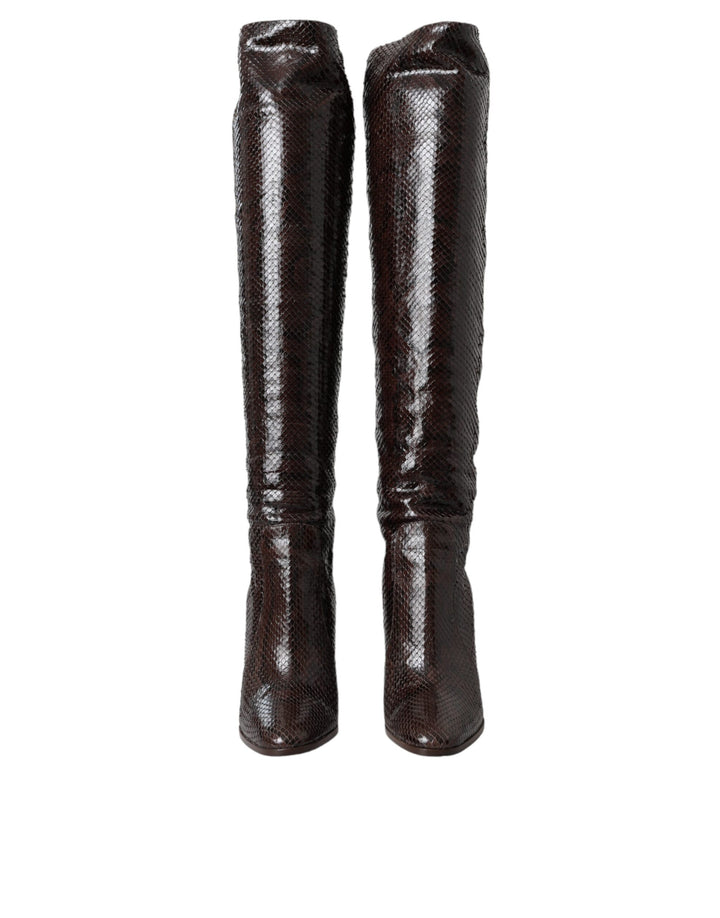 Braun Exotische Leder Absätze Hohe Stiefel Schuhe