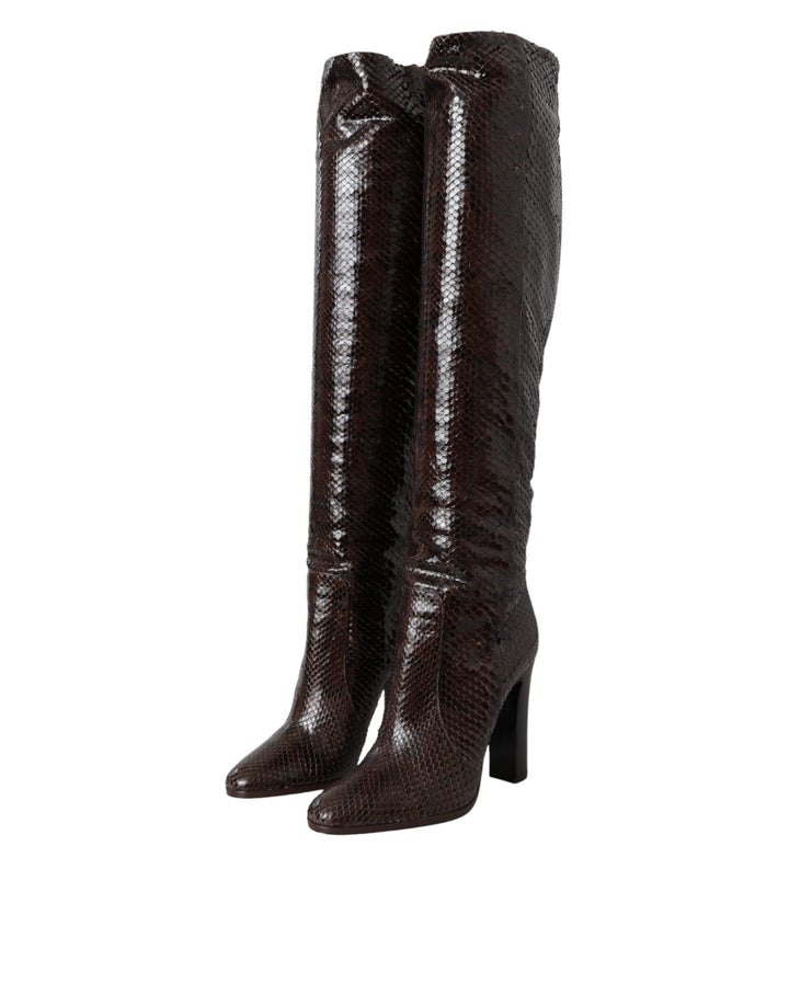 Braun Exotische Leder Absätze Hohe Stiefel Schuhe