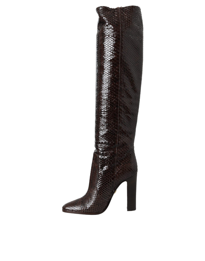 Braun Exotische Leder Absätze Hohe Stiefel Schuhe