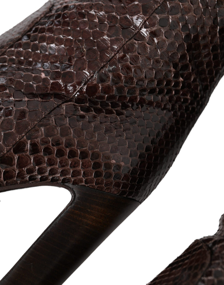 Braun Exotische Leder Absätze Hohe Stiefel Schuhe